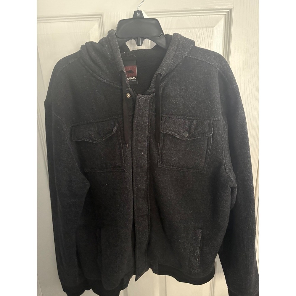 Hawk‎ Men's Dark Charcoal Heathered Fleece Lined Hooded Jacket XXL